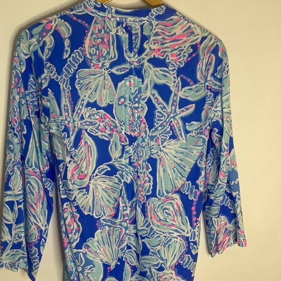Lilly Pulitzer Sarasota Tunic Bay Blue Into the Deep Seashell Print - Picture 6 of 6